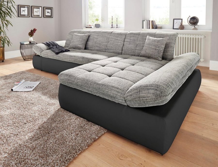 DOMO collection Ecksofa PB MORIC wahlweise mit Bettfunktion + Armteilverstellung, L-Form, im XXL-Format, B/T/H:300/172/80 cm, feine Steppung