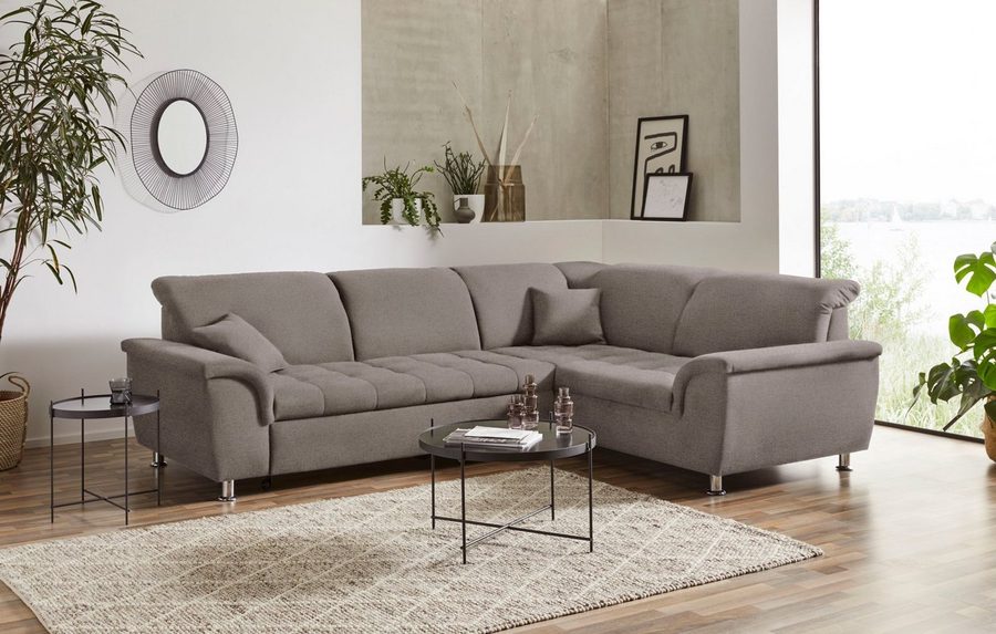 DOMO collection Ecksofa FRANZI zeitlos und elegant, moderne Sitzheftung, L-Form, wahlweise mit Kopfteilverstellung (dann Breite: 275 cm)