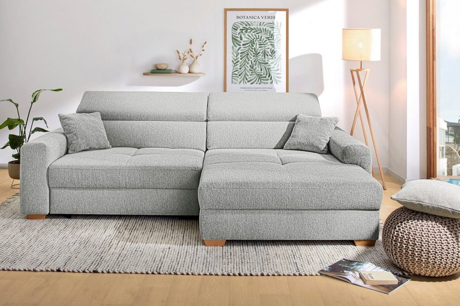 Jockenhöfer Gruppe Ecksofa Slider L-Form, B: 277 cm Couch, 60cm elektrische Sitztiefenverstellung, 140kg Belastbarkeit, USB-Anschluss, Kopfteilverstellung & Zierkissen