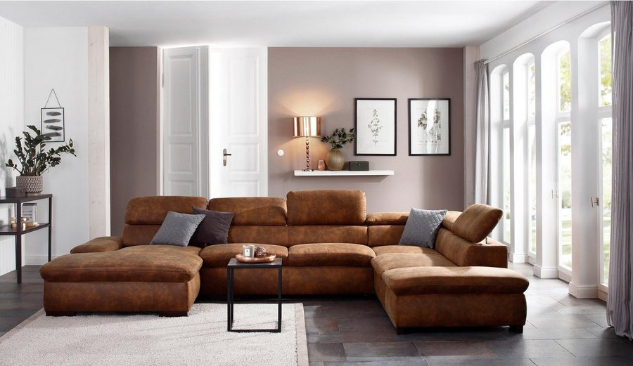 OTTO home Wohnlandschaft Alberto U-Form, B: 350 cm, mit Kopfteilverstellung, XXL-Sofa, mit Schlaffunktion, Couch mit Lederoption