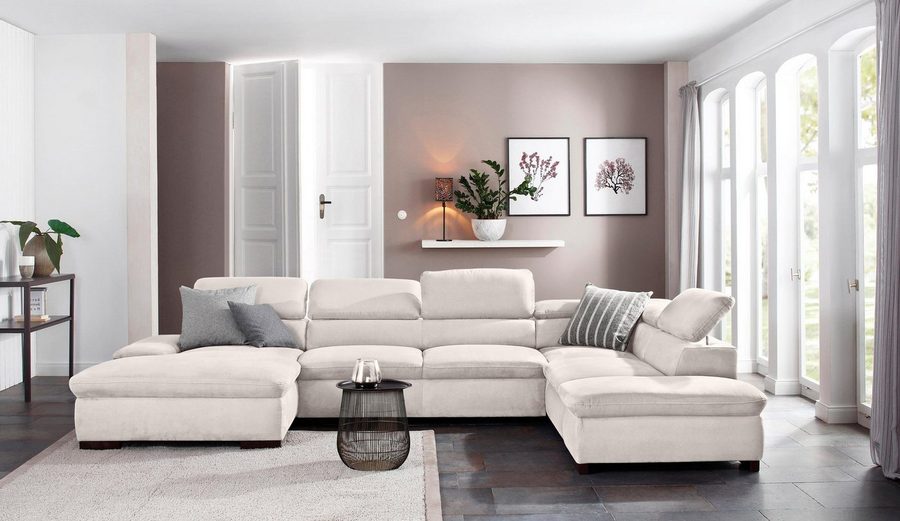 OTTO home Wohnlandschaft Alberto U-Form, B: 350 cm, mit Kopfteilverstellung, XXL-Sofa, optional mit Schlaffunktion, Couch mit Lederoption