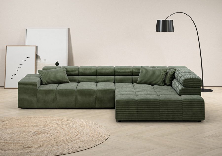 Home affaire Ecksofa Ancona, Ecksofa, incl. Kopfteilverstellung, Breite 319 cm, L-Form, wahlweise motorische Sitztiefenverstellung, auch in Cord + Easy Care