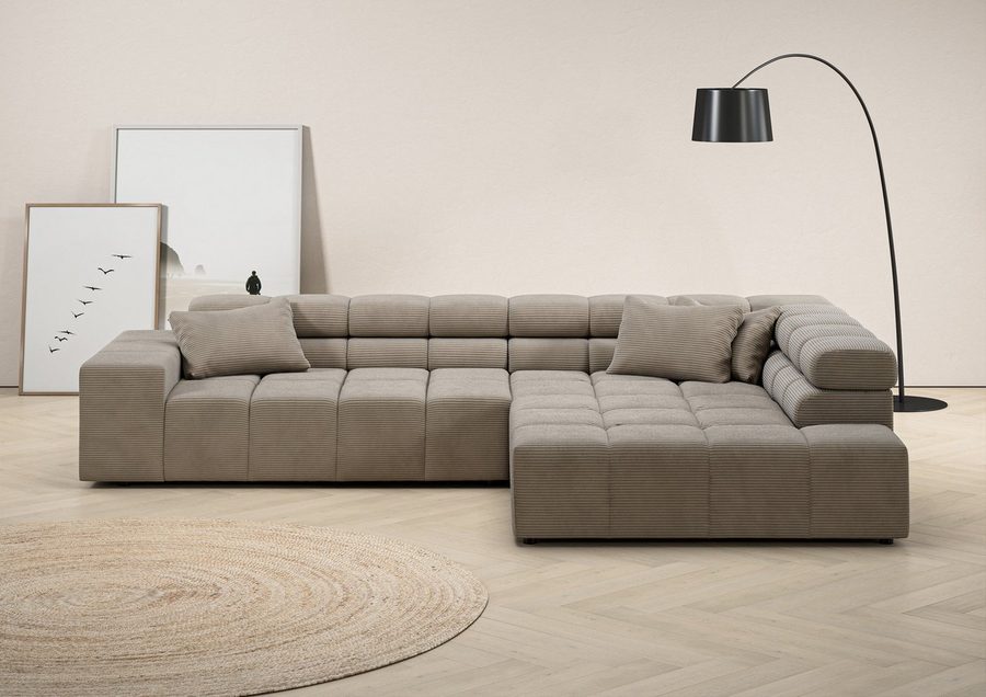Home affaire Ecksofa Ancona, Ecksofa, incl. Kopfteilverstellung, Breite 319 cm, L-Form, wahlweise motorische Sitztiefenverstellung, auch in Cord + Easy Care