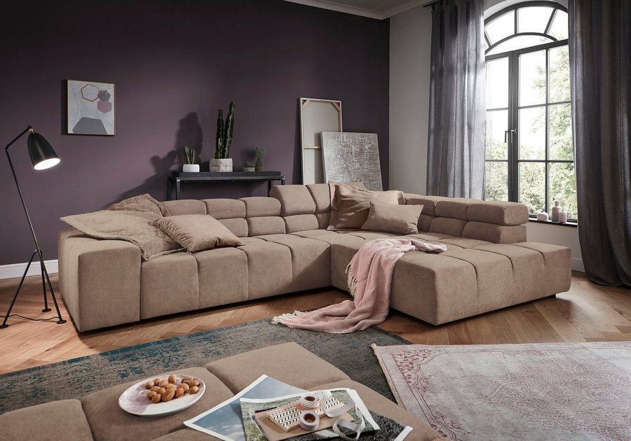 Home affaire Ecksofa Ancona, Ecksofa, incl. Kopfteilverstellung, Breite 319 cm, L-Form, wahlweise motorische Sitztiefenverstellung, auch in Cord + Easy Care