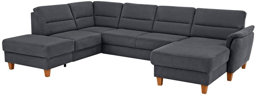 Home affaire Wohnlandschaft Palmera U-Form, B: 308 cm, große Stoff + Leder Auswahl, mit Schlaffunktion & Bettkasten, Federkern, XXL-Wohnlandschaft