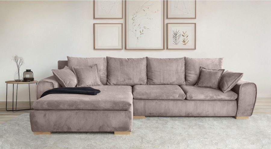 Home affaire Ecksofa Katja L-Form, B: 325 cm - OTTO. Verlässliche Qualität., Schlaffunktion, Bettkasten & 4 Zierkissen