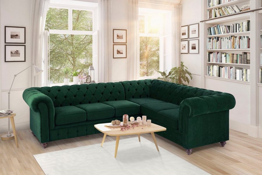 Home affaire Chesterfield-Sofa Duc Ecksofa L-Form, hochwertige Knopfheftung im Rücken, Samtoptik mit changierender Optik