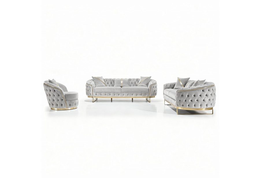 Palms-Store Sofa -Set MIRA mit Knopfheftung in 5 edlen Farbvarianten, 3-Sitzer + 3-Sitzer + Sessel