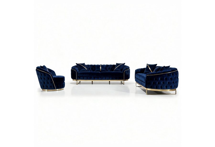 Palms-Store Sofa -Set MIRA mit Knopfheftung in 5 edlen Farbvarianten, 3-Sitzer + 3-Sitzer + Sessel