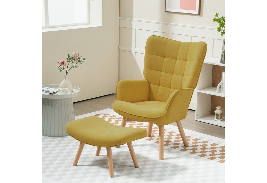 HOMCOM Relaxsessel Ohrensessel, Modern Armlehnensessel, Lesesessel, Schlafzimmer (Ohrensessel, 2-St., Polstersessel), für Wohnzimmer, Orange von HOMCOM