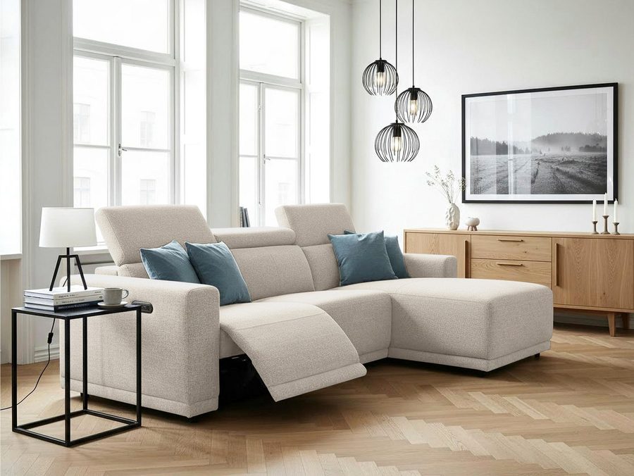 OTTO home Ecksofa LEOON L-Form, 255 cm - elektr. Relaxfunktion, mit USB A/C-Anschluss. Federkern, verstellbaren Kopfstützen, Webstoff