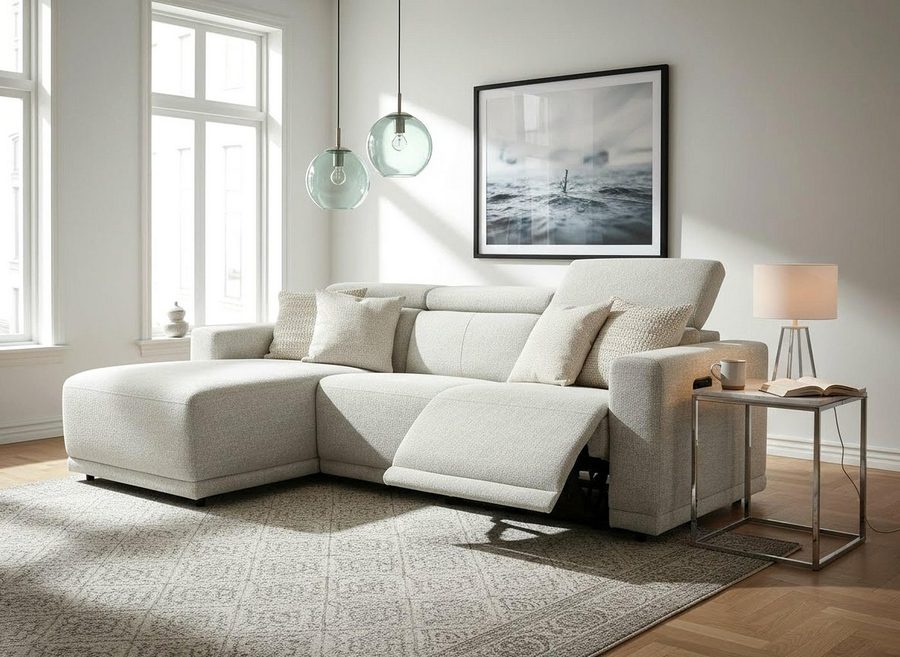 OTTO home Ecksofa LEOON L-Form, 255 cm - elektr. Relaxfunktion, mit USB A/C-Anschluss. Federkern, verstellbaren Kopfstützen, Webstoff
