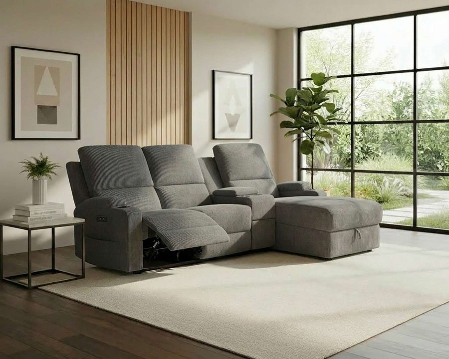 OTTO home Ecksofa NAPORI Cord, Multimediasofa, 3er Kinosessel XXL, L-Form, Kinosofa, manuelle o. elektr. Relaxfunktion, Staufach, Getränkehalter