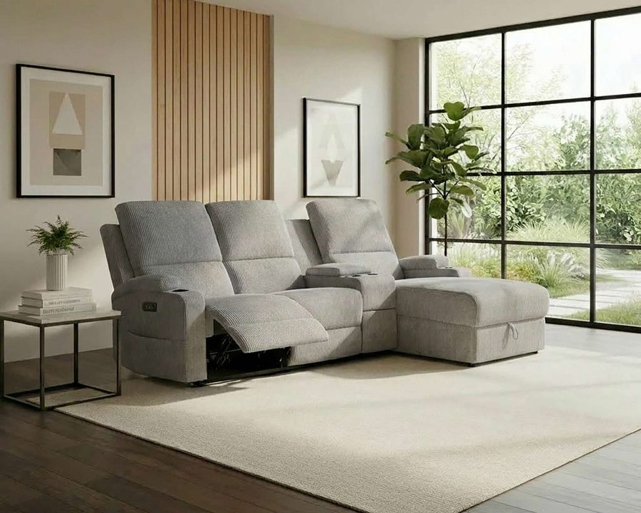 OTTO home Ecksofa NAPORI Cord, Multimediasofa, 3er Kinosessel XXL, L-Form, Kinosofa, manuelle o. elektr. Relaxfunktion, Staufach, Getränkehalter