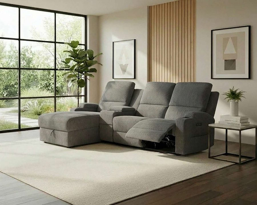 OTTO home Ecksofa NAPORI Cord, Multimediasofa, 3er Kinosessel XXL, L-Form, Kinosofa, manuelle o. elektr. Relaxfunktion, Staufach, Getränkehalter