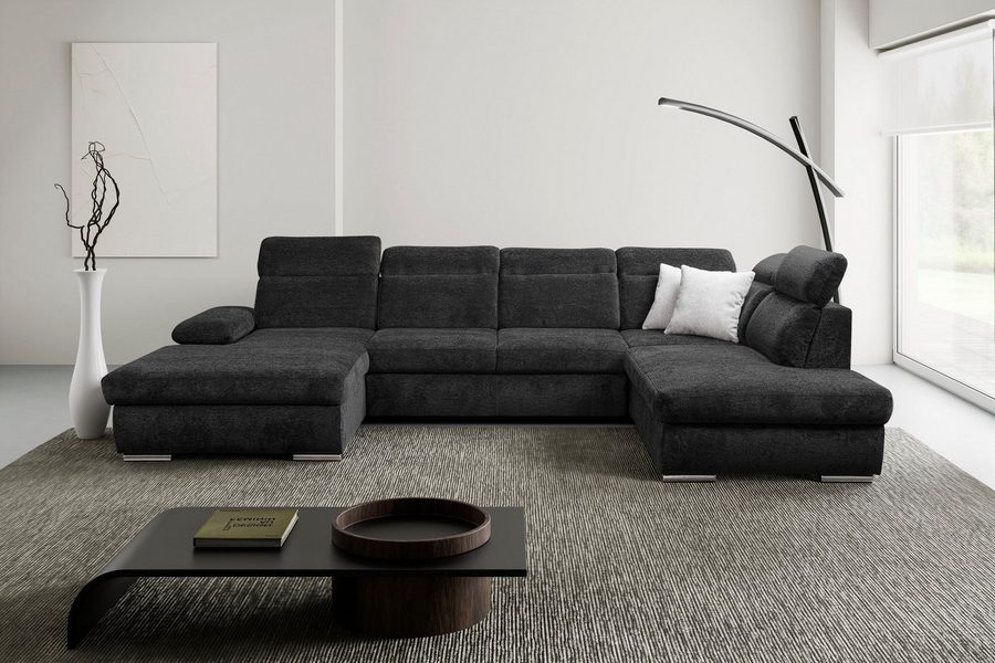 WERK2 Wohnlandschaft Cordoba 359 x 232 cm inkl. Bettfunktion, modern und bequem, viel Platz, Struktur weich, U-Form, XXL, Schlaffunktion, Bettkasten