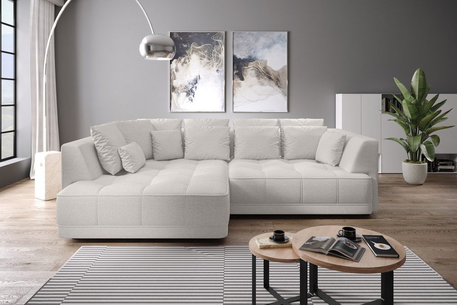 WERK2 Ecksofa Tiga 207 x 286 cm modern & bequem, elektrisch verstellbare Sitztiefe, Struktur weich, L-Form, elektrische Sitztiefenverstellung