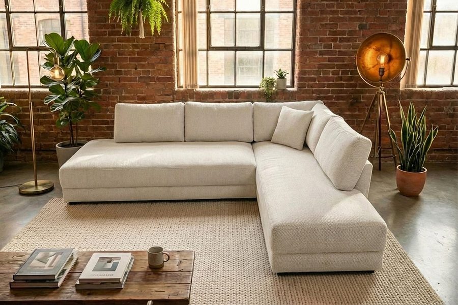 KAWOLA Schlafsofa SADIRA Ecksofa mit Schlaffunktion – Modern & Komfortabel, Eckcouch mit Stoffbezug – Bettsofa – Viel Platz, hoher Wohnkomfort