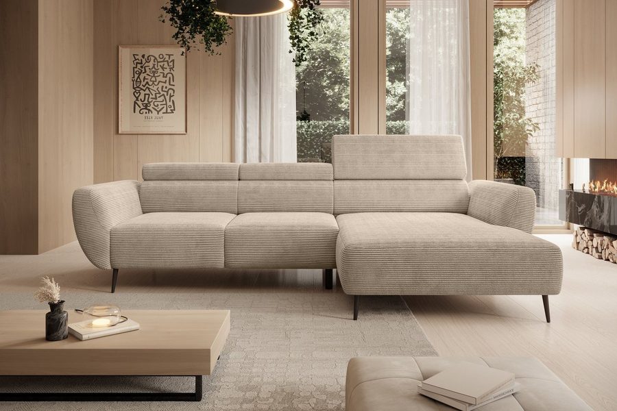 WERK2 Ecksofa Alisson 277 x 174 cm modern & bequem, bodenfrei, Multifunktionen, Cord, L-Form, XXL, elektrische Sitztiefenverstellung, Schlaffunktion