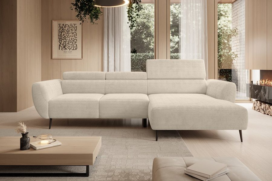 WERK2 Ecksofa Alisson 277 x 174 cm modern & bequem, bodenfrei, Multifunktionen, Cord, L-Form, XXL, elektrische Sitztiefenverstellung, Schlaffunktion