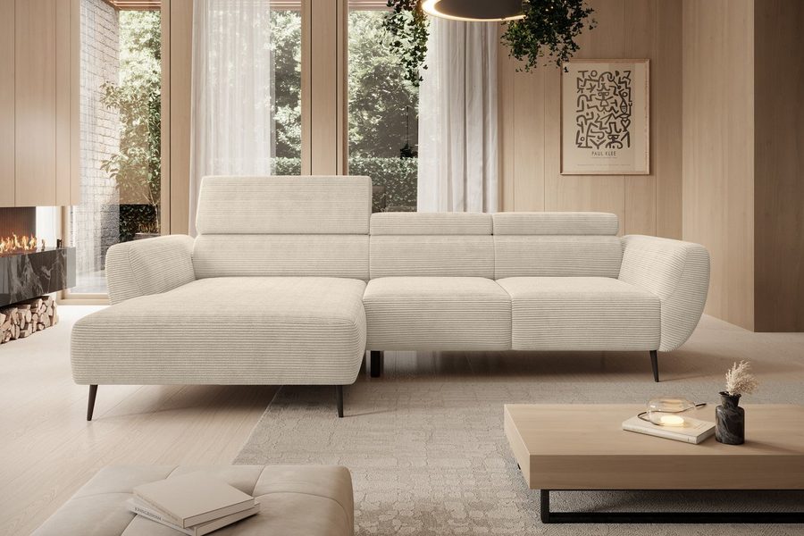 WERK2 Ecksofa Alisson 277 x 174 cm modern & bequem, bodenfrei, Multifunktionen, Cord, L-Form, XXL, elektrische Sitztiefenverstellung, Schlaffunktion