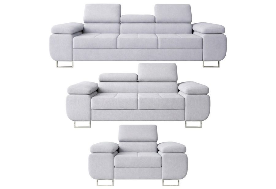 M-Punkt24 Polstergarnitur Sofa Wohnlandschaft DUBAI, (3-2-1, mit Bettfunktion, XL Sofa-Set, Bigsofa, Samt, Grau), Bestehend aus 3-Sitzer mit Bettfunktion, 2-Sitzer, Sessel