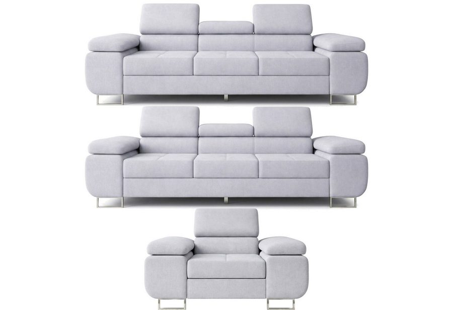 M-Punkt24 Polstergarnitur Sofa Wohnlandschaft DUBAI, (3-3-1, mit Bettfunktion, XL Sofa-Set, Bigsofa, Samt, Grau), Bestehend aus 3-Sitzer mit Bettfunktion, Sessel
