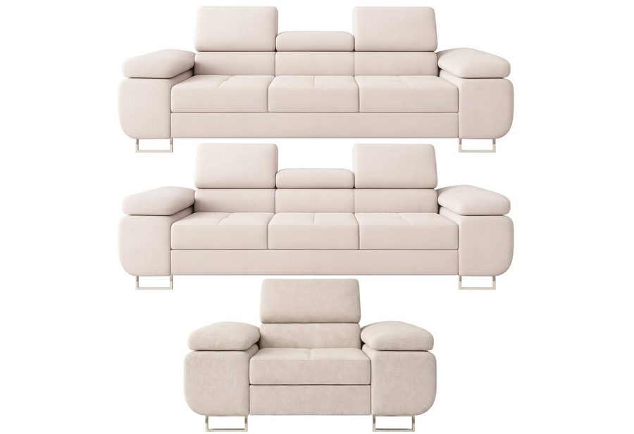 M-Punkt24 Polstergarnitur Sofa Wohnlandschaft DUBAI, (3-3-1, mit Bettfunktion, XL Sofa-Set, Bigsofa, Samt, Creme), Bestehend aus 3-Sitzer mit Bettfunktion, Sessel