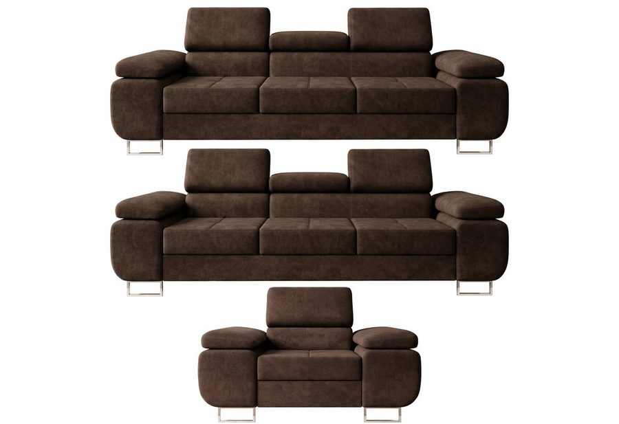M-Punkt24 Polstergarnitur Sofa Wohnlandschaft DUBAI, (3-3-1, mit Bettfunktion, XL Sofa-Set, Bigsofa, Samt, Braun), Bestehend aus 3-Sitzer mit Bettfunktion, Sessel