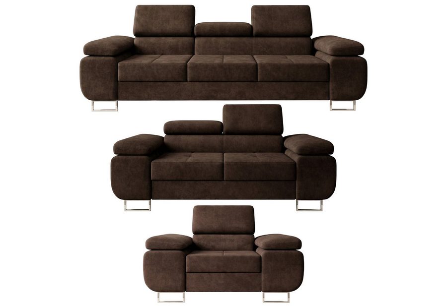 M-Punkt24 Polstergarnitur Sofa Wohnlandschaft DUBAI, (3-2-1, mit Bettfunktion, XL Sofa-Set, Bigsofa, Samt, Braun), Bestehend aus 3-Sitzer mit Bettfunktion, 2-Sitzer, Sessel