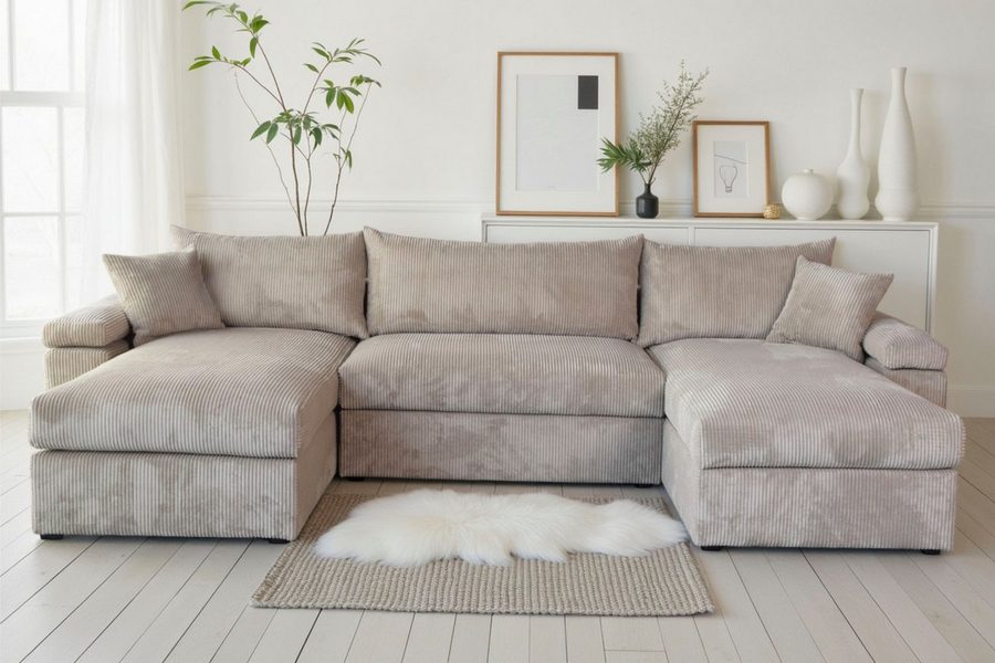 OTTO home Wohnlandschaft Cosy U-Form, B: 309 cm, XXL-Wohnlandschaft mit Federkern, 2 Zierkissen, Mega-Sofa, Cord oder Struktur weich, Kaltschaumauflage