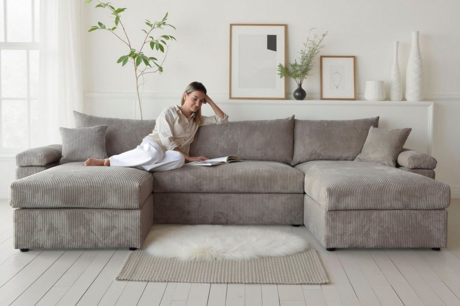 OTTO home Wohnlandschaft Cosy U-Form, B: 309 cm, XXL-Wohnlandschaft mit Federkern, 2 Zierkissen, Mega-Sofa, Cord oder Struktur weich, Kaltschaumauflage