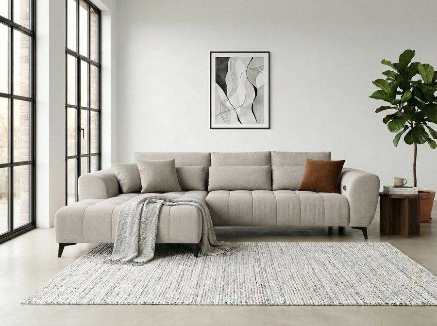 WERK2 Ecksofa Garay 287 x 220 cm elektr. Sitztiefenverstellung, bodenfrei, bequem, Luxus-Microfaser, L-Form, XXL, elektrische Sitztiefenverstellung
