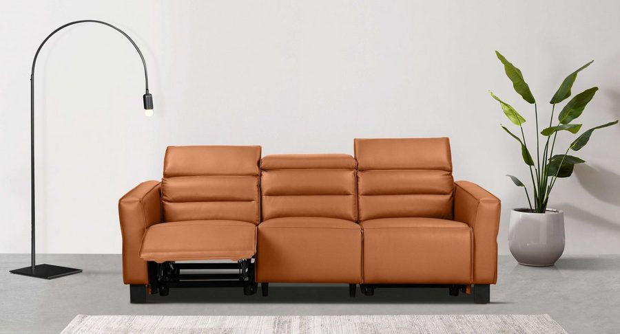 OTTO home 3-Sitzer Carpari Naturleder, 224 cm, man./elektr. Relaxfunktion, (USB A/C), sowie Kopfteilverstellung