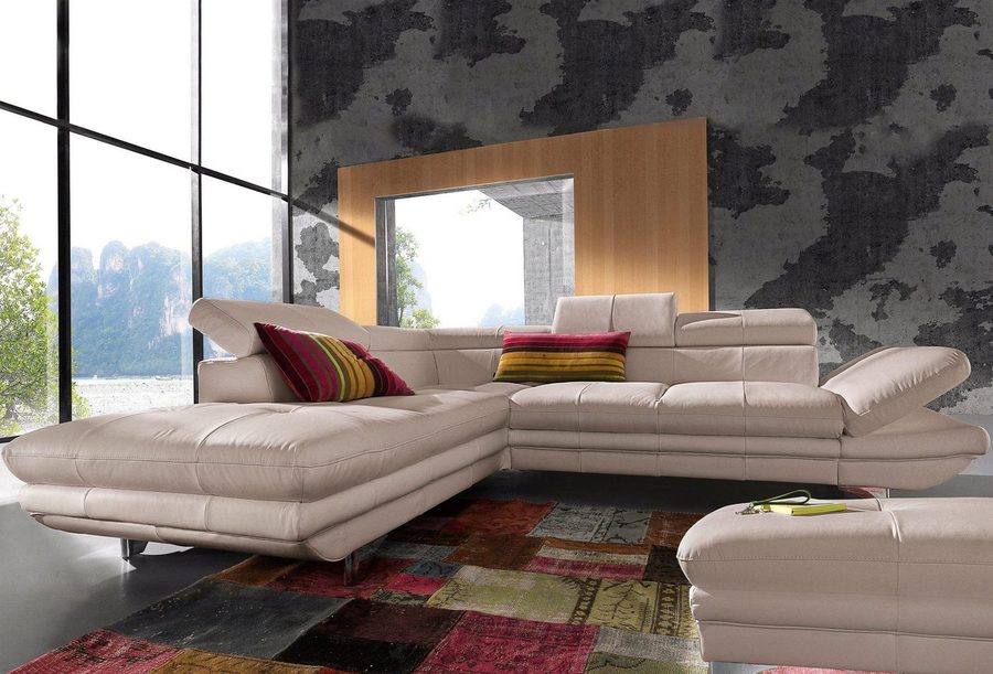 COTTA Polstergarnitur Enterprise L-Form, B: 277 cm, Arm- und Kopfteilverstellung, (Set), Set: Ecksofa & Hocker, optional Schlaffunktion