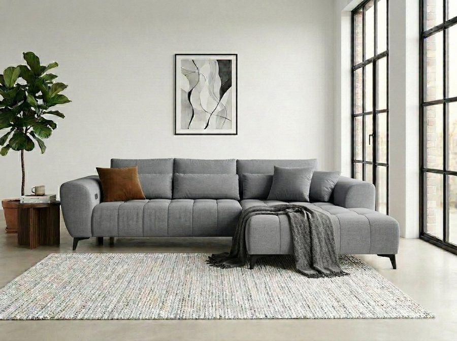 WERK2 Ecksofa Garay 287 x 220 cm elektr. Sitztiefenverstellung, bodenfrei, bequem, Luxus-Microfaser, L-Form, XXL, elektrische Sitztiefenverstellung