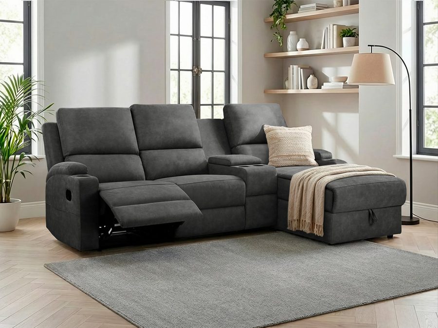 OTTO home Ecksofa NAPORI Microfaser, Multimediasofa, 3er Kinosessel XXL, L-Form, Kinosofa, manuelle o. elektr. Relaxfunktion, Staufach, Getränkehalter