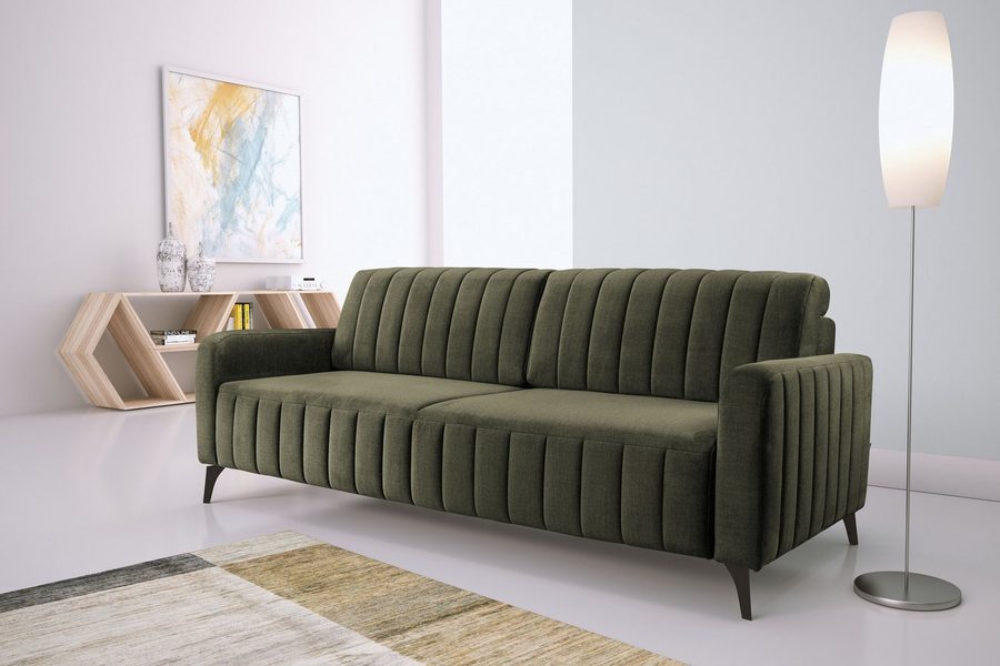 exxpo - sofa fashion 3-Sitzer Grande, Schlafsofa, Dauerschläfer, Microvelours-Bezug, Breite 222cm, mit Bettfunktion und Bettkasten, komfortabler Federkern