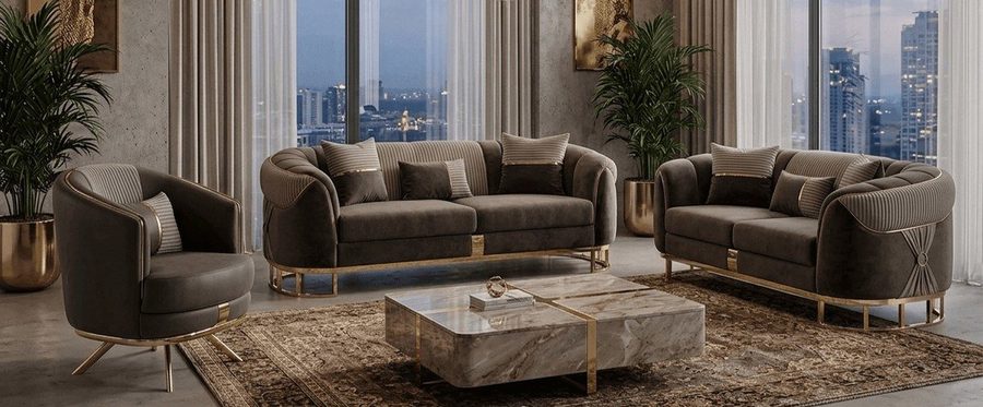 JVmoebel Polstergarnitur Premium Couchgarnitur Stilvoller 3-Sitzer Zweisitzer Loungesessel, (3-tlg), Made in Europa