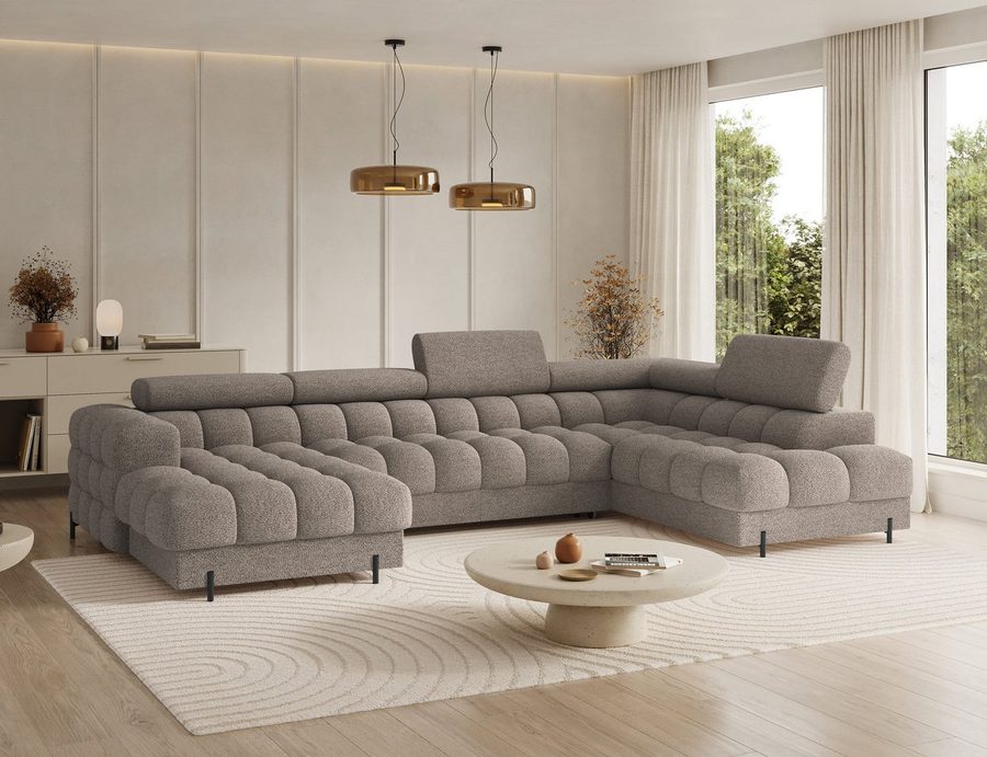MOEBLO Ecksofa Vinca, Modernes U-Form Sofa mit Schlaffunktion, großem Stauraum und verstellbaren Kopfstützen für flexible Wohnraumgestaltung, Eckcouch Wohnlandschaft Sofa mit Ottomane Eckgarnitur Polsterecke, Links- oder rechtsseitig montierbar (BxHxT): 358 x 93 x 202 cm