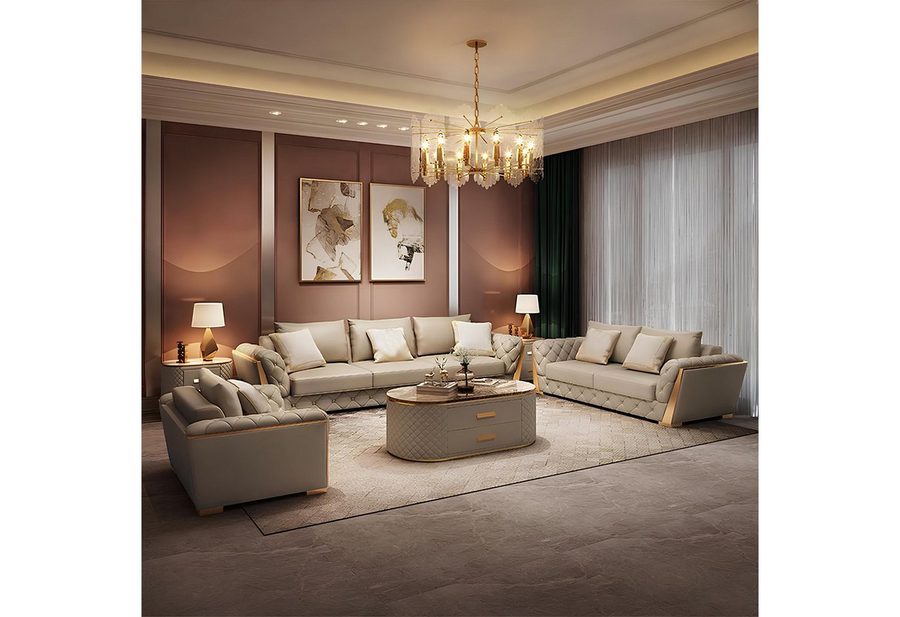 Xlmoebel Polstergarnitur Ledersofa mit gemütlicher Polsterung und elegantem Design, (Polstergarnitur, 3-tlg., Sofagarnitur 3+2+1 Sitzer), Hergestellt in Europa