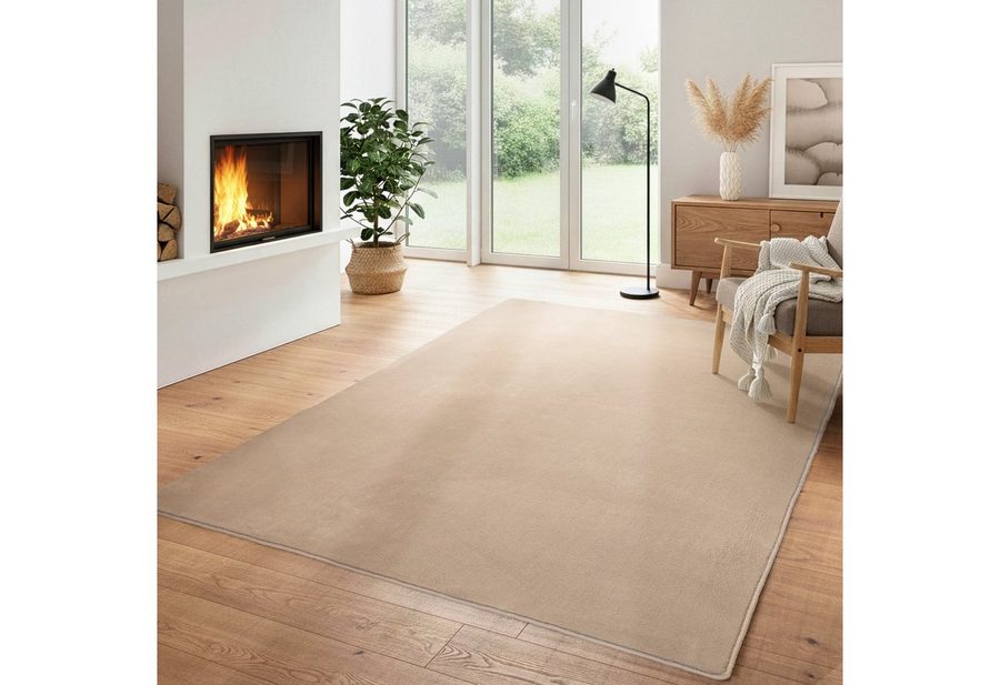 Carpettex Veloursteppich Unicolor - Einfarbig, Läufer, Höhe: 7 mm, Kurzflor Rund Teppich Anti-Rutsch Rückseite Waschbar Flauschiger von Carpettex