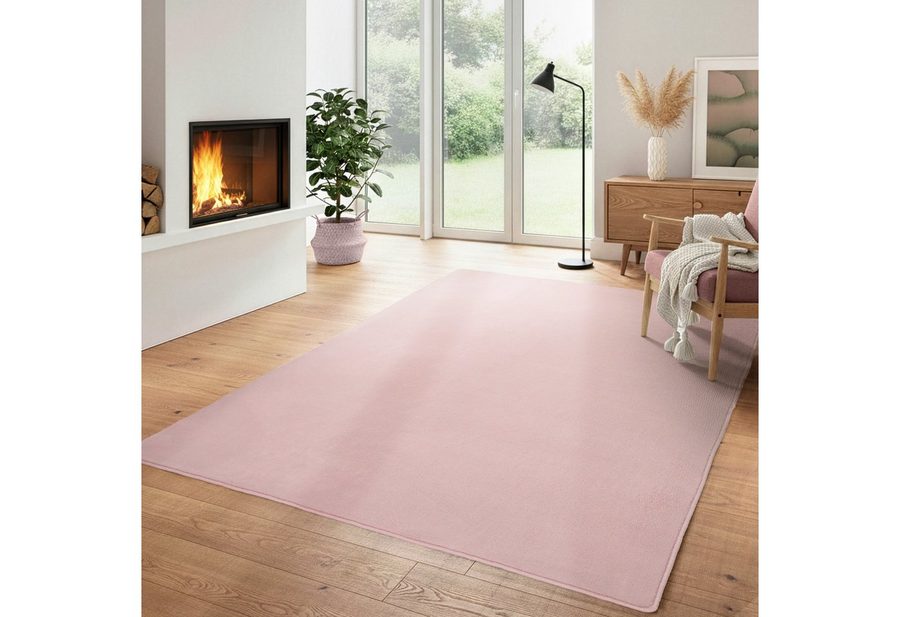 Carpettex Veloursteppich Unicolor - Einfarbig, Läufer, Höhe: 7 mm, Kurzflor Rund Teppich Anti-Rutsch Rückseite Waschbar Flauschiger von Carpettex