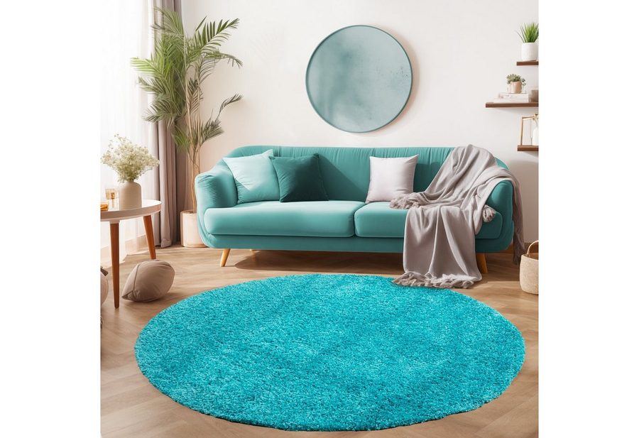 SIMPEX24 Teppich Unicolor - Einfarbig, Rund, Höhe: 30 mm, Einfarbig Shaggy Teppich Wohnzimmer Langflor Versch. Farben und Größen von SIMPEX24