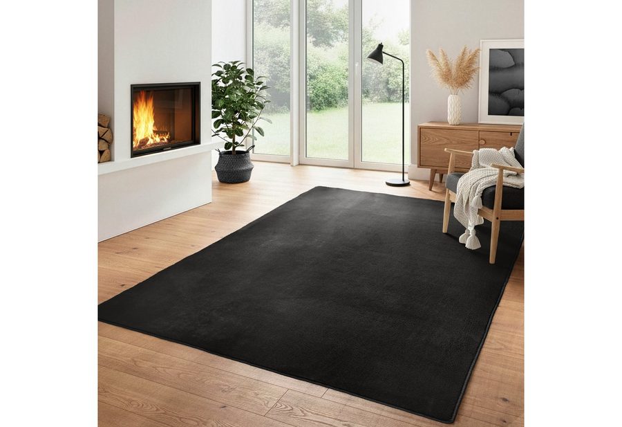 Carpettex Veloursteppich Unicolor - Einfarbig, Läufer, Höhe: 7 mm, Kurzflor Rund Teppich Anti-Rutsch Rückseite Waschbar Flauschiger von Carpettex
