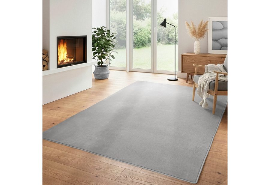 Carpettex Veloursteppich Unicolor - Einfarbig, Läufer, Höhe: 7 mm, Kurzflor Rund Teppich Anti-Rutsch Rückseite Waschbar Flauschiger von Carpettex