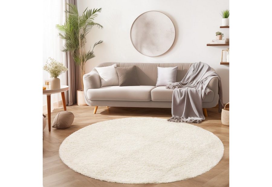 SIMPEX24 Teppich Unicolor - Einfarbig, Rund, Höhe: 30 mm, Einfarbig Shaggy Teppich Wohnzimmer Langflor Versch. Farben und Größen von SIMPEX24