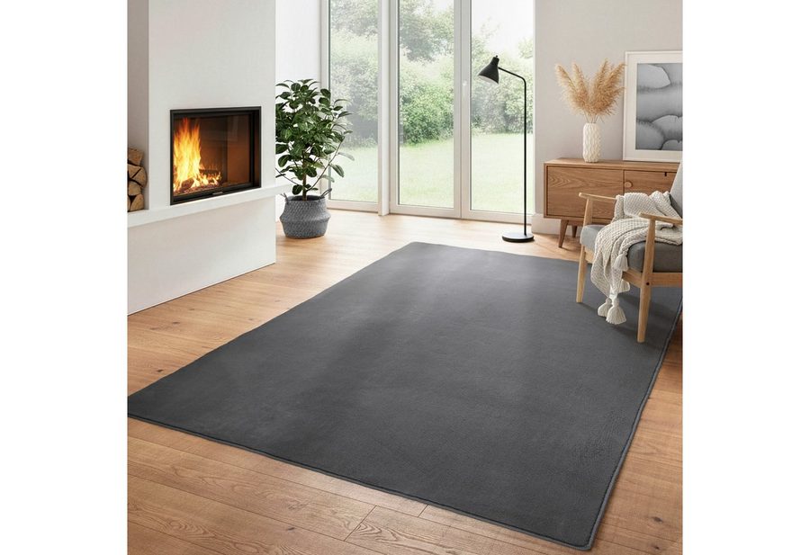 Carpettex Veloursteppich Unicolor - Einfarbig, Läufer, Höhe: 7 mm, Kurzflor Rund Teppich Anti-Rutsch Rückseite Waschbar Flauschiger von Carpettex