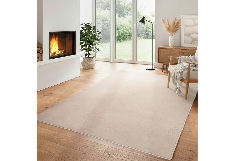 Carpettex Veloursteppich Unicolor - Einfarbig, Läufer, Höhe: 7 mm, Kurzflor Rund Teppich Anti-Rutsch Rückseite Waschbar Flauschiger von Carpettex