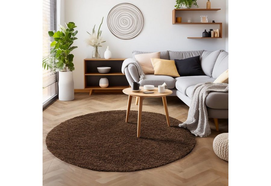 SIMPEX24 Teppich Unicolor - Einfarbig, Rund, Höhe: 30 mm, Einfarbig Shaggy Teppich Wohnzimmer Langflor Versch. Farben und Größen von SIMPEX24